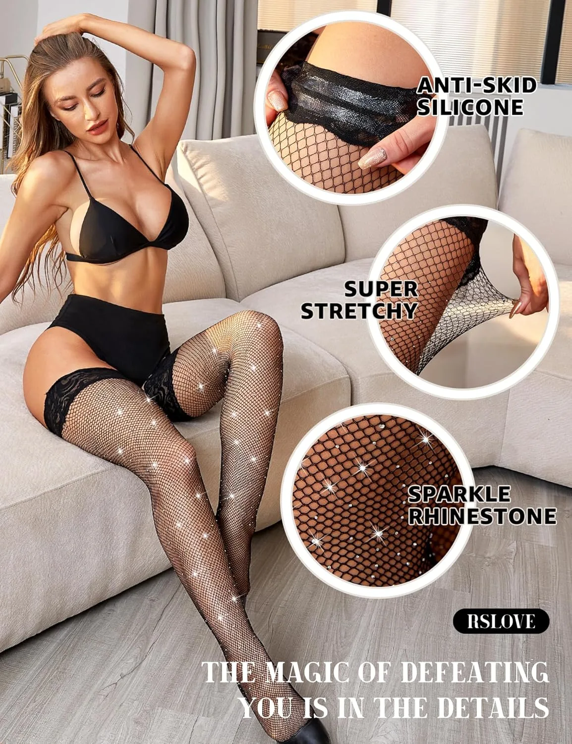 rhinestone fishnets thigh high 3