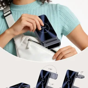 This SwanScout 708S 3-in-1 wireless charging station with a curved digital clock display charges Samsung phones, Galaxy Watches, and earbuds simultaneously while offering adjustable brightness settings for peaceful sleep.