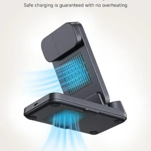 This SwanScout 708S 3-in-1 wireless charging station with a curved digital clock display charges Samsung phones, Galaxy Watches, and earbuds simultaneously while offering adjustable brightness settings for peaceful sleep.