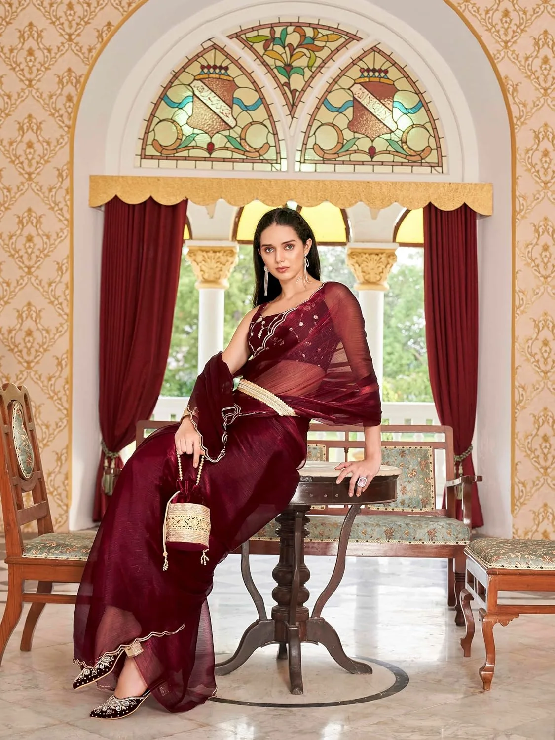 satin saree embroidered blouse 5