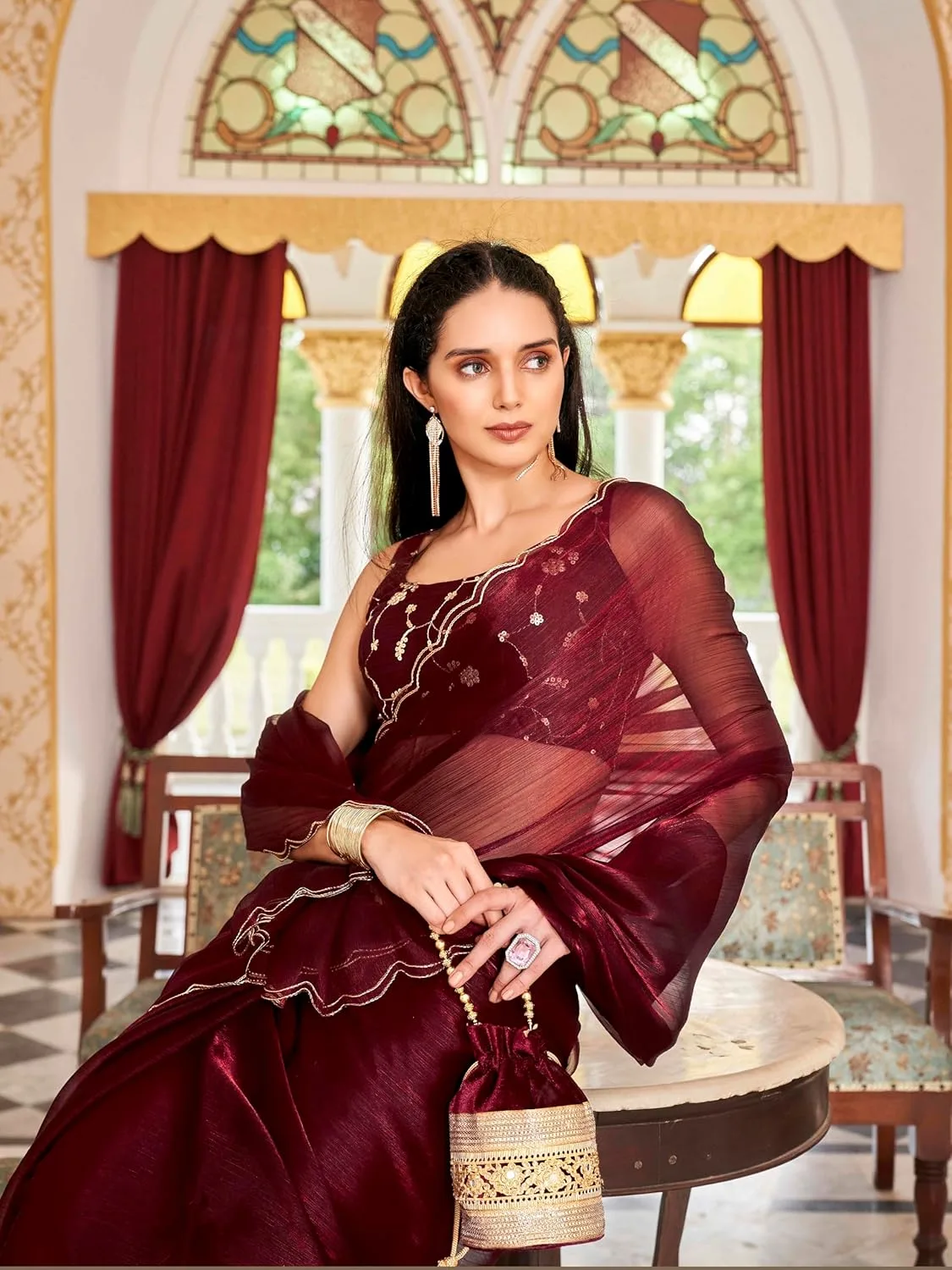 satin saree embroidered blouse 6