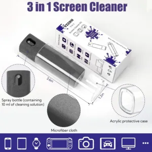 This 50-pack of gray 3-in-1 screen cleaner spray wipes effectively removes fingerprints and dirt from touchscreens on phones, laptops, iPads, TVs, and car screens, featuring a built-in cleaning solution and reusable microfiber cloth.