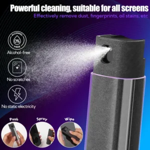 This 50-pack of gray 3-in-1 screen cleaner spray wipes effectively removes fingerprints and dirt from touchscreens on phones, laptops, iPads, TVs, and car screens, featuring a built-in cleaning solution and reusable microfiber cloth.