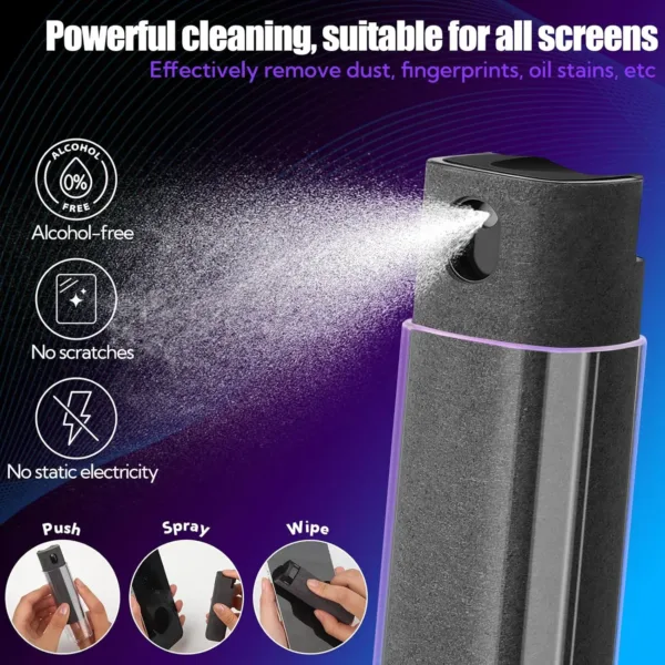 This 50-pack of gray 3-in-1 screen cleaner spray wipes effectively removes fingerprints and dirt from touchscreens on phones, laptops, iPads, TVs, and car screens, featuring a built-in cleaning solution and reusable microfiber cloth.