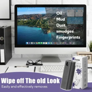 This 50-pack of gray 3-in-1 screen cleaner spray wipes effectively removes fingerprints and dirt from touchscreens on phones, laptops, iPads, TVs, and car screens, featuring a built-in cleaning solution and reusable microfiber cloth.