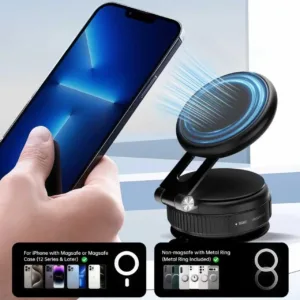 This magnetic shower phone holder with reusable suction cup allows you to securely mount your Magsafe iPhone 12-17 to bathroom mirror, shower, window, car dashboard, or any flat surface.