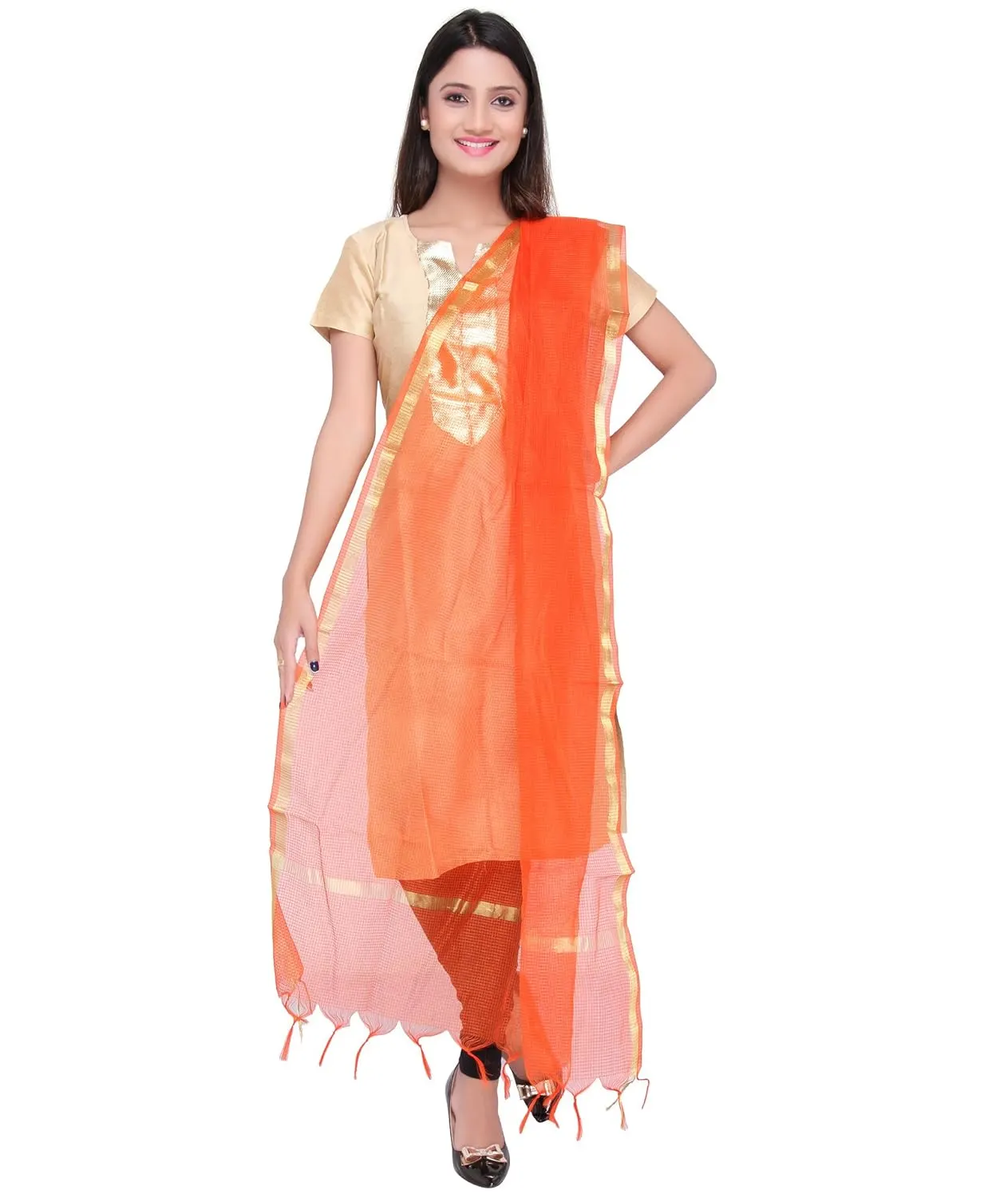 silk dupatta orange 1