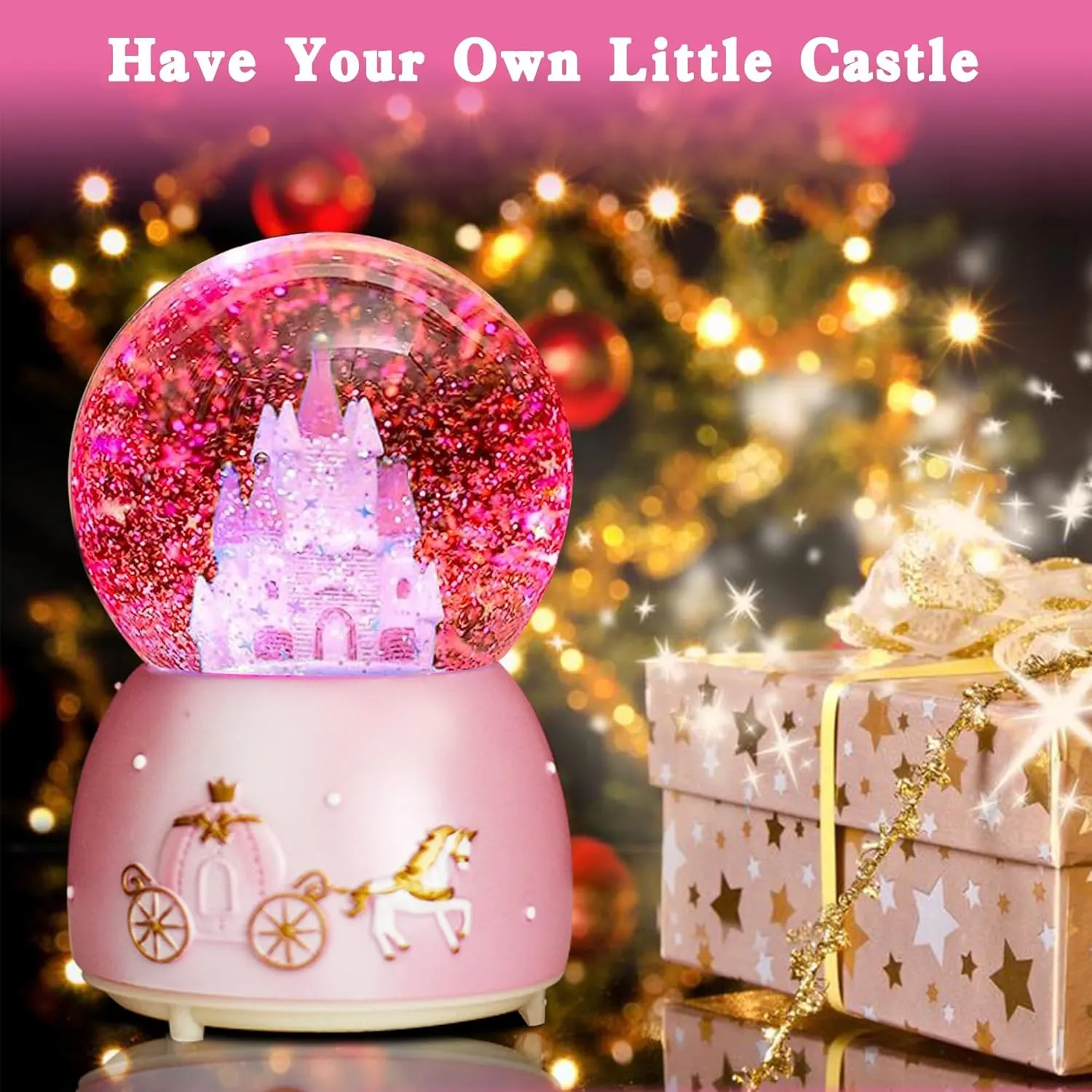 snow globe pink castle 3