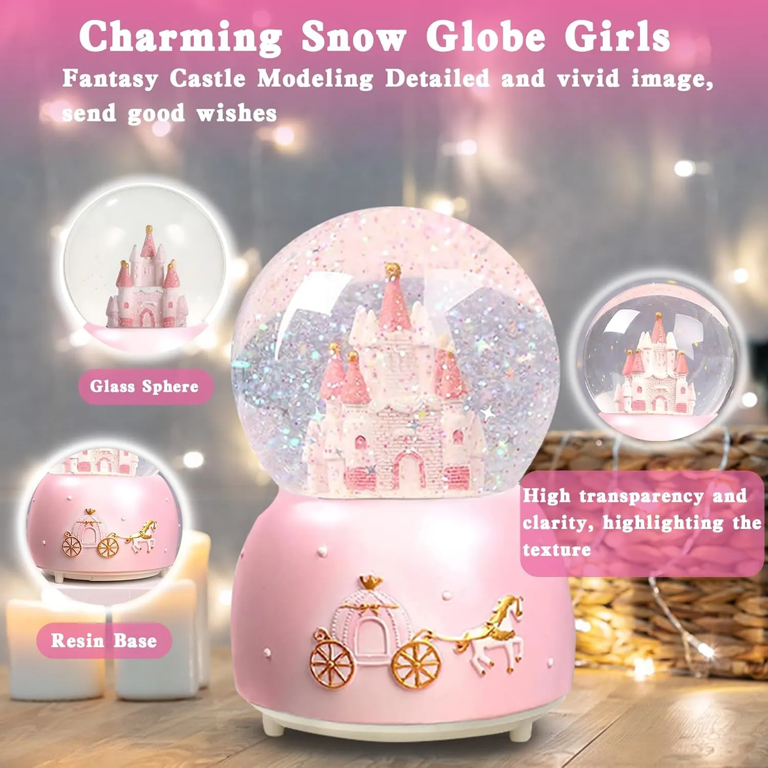 snow globe pink castle 5