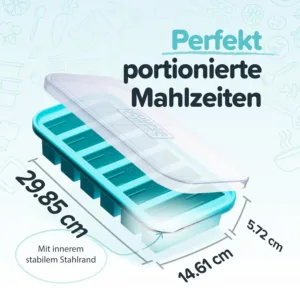 This aqua Souper Cubes 2-cup freezer tray with a lid is made of durable, food-safe silicone and is perfect for easy portioning and freezing soups, casseroles, and other meals.