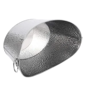 This stainless steel 12L beverage tub with sturdy metal handles keeps wine, beer, juice, and other drinks cool with ice, perfect for parties, weddings, and outdoor gatherings.