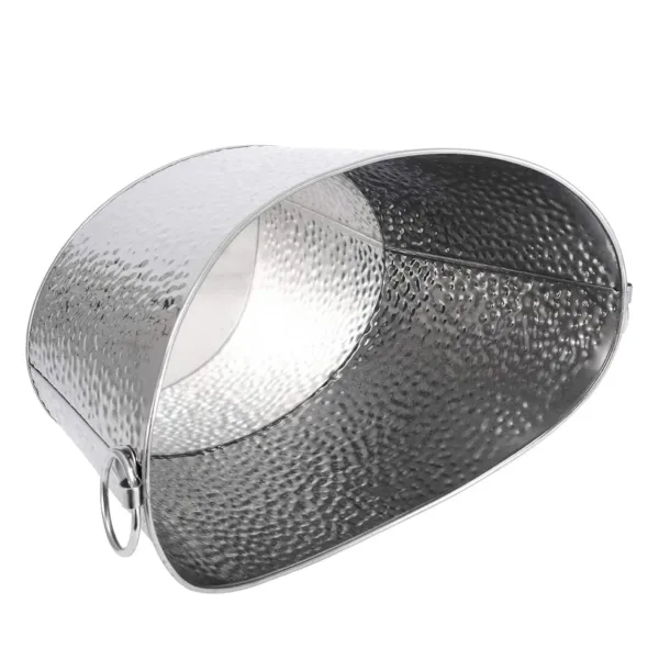 This stainless steel 12L beverage tub with sturdy metal handles keeps wine, beer, juice, and other drinks cool with ice, perfect for parties, weddings, and outdoor gatherings.