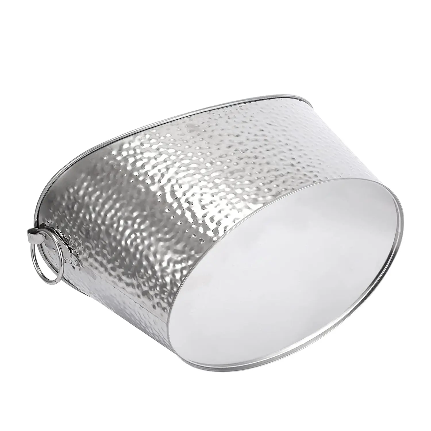 This stainless steel 12L beverage tub with sturdy metal handles keeps wine, beer, juice, and other drinks cool with ice, perfect for parties, weddings, and outdoor gatherings.