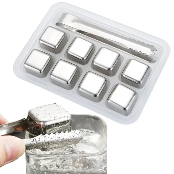 These reusable stainless steel ice cubes with a storage box and tongs provide a safe, fast, and easy way to chill drinks without diluting them.