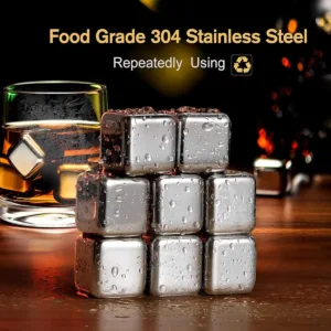 These reusable stainless steel ice cubes with a storage box and tongs provide a safe, fast, and easy way to chill drinks without diluting them.