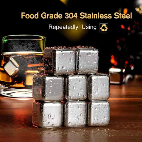 These reusable stainless steel ice cubes with a storage box and tongs provide a safe, fast, and easy way to chill drinks without diluting them.