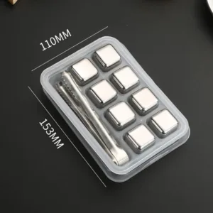These reusable stainless steel ice cubes with a storage box and tongs provide a safe, fast, and easy way to chill drinks without diluting them.