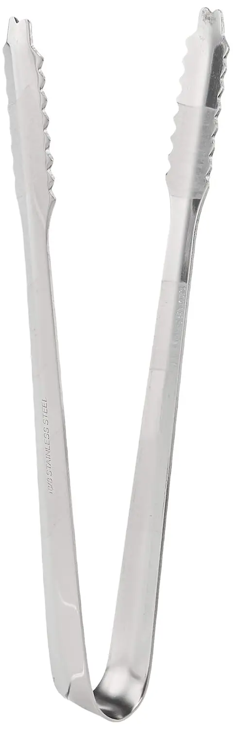 A durable stainless steel Prestige ice tong shaped for easily picking up ice cubes.
