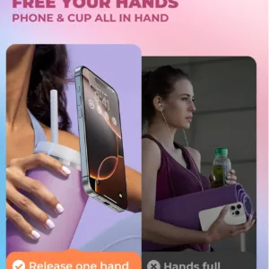 This magnetic phone holder for Stanley cups holds your phone securely while you stay hydrated, providing a convenient hands-free experience.