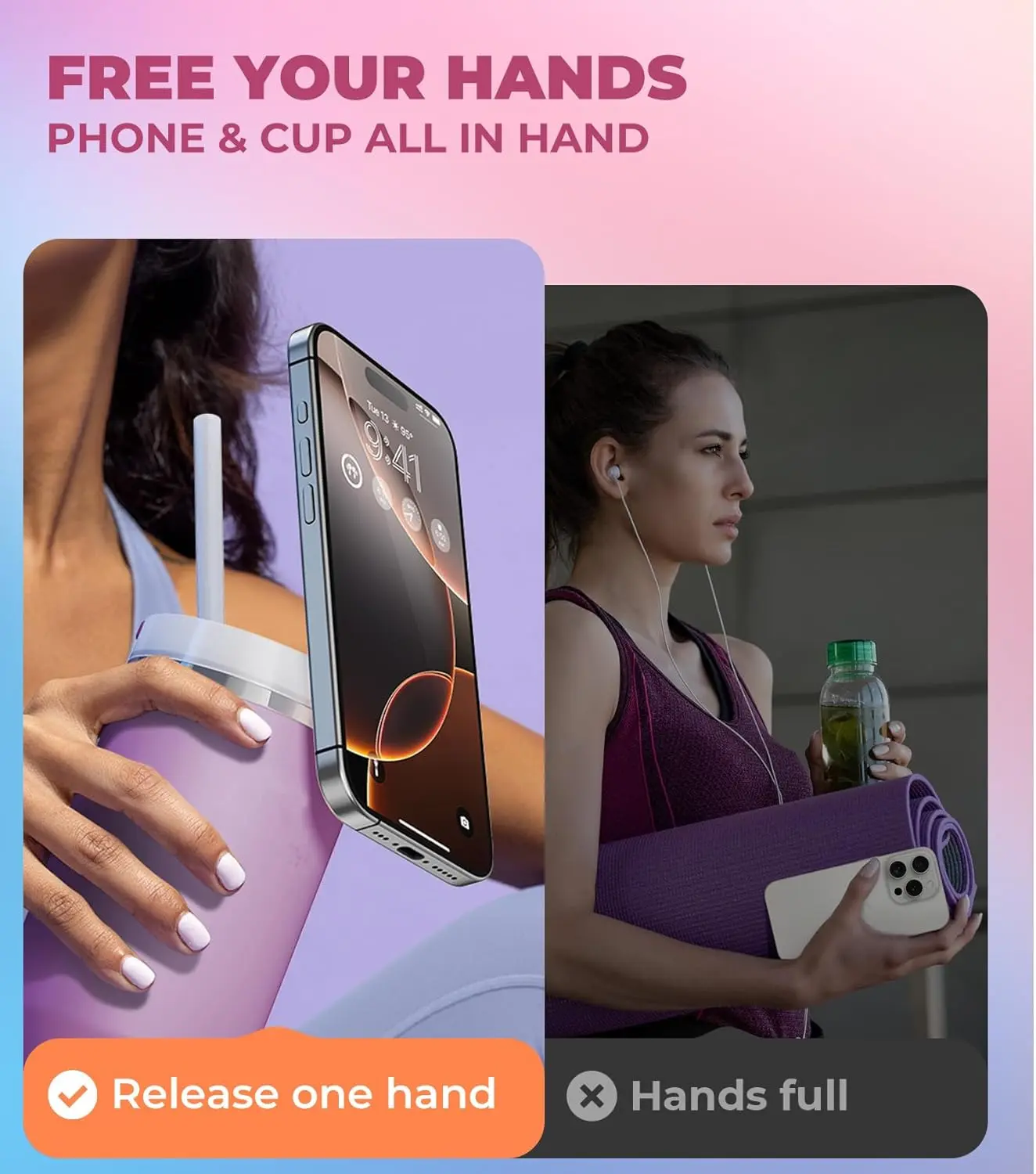 This magnetic phone holder for Stanley cups holds your phone securely while you stay hydrated, providing a convenient hands-free experience.