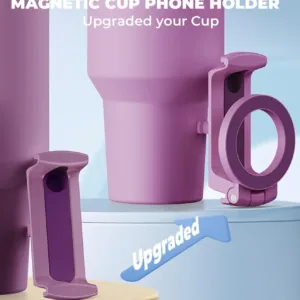 This magnetic phone holder for Stanley cups holds your phone securely while you stay hydrated, providing a convenient hands-free experience.