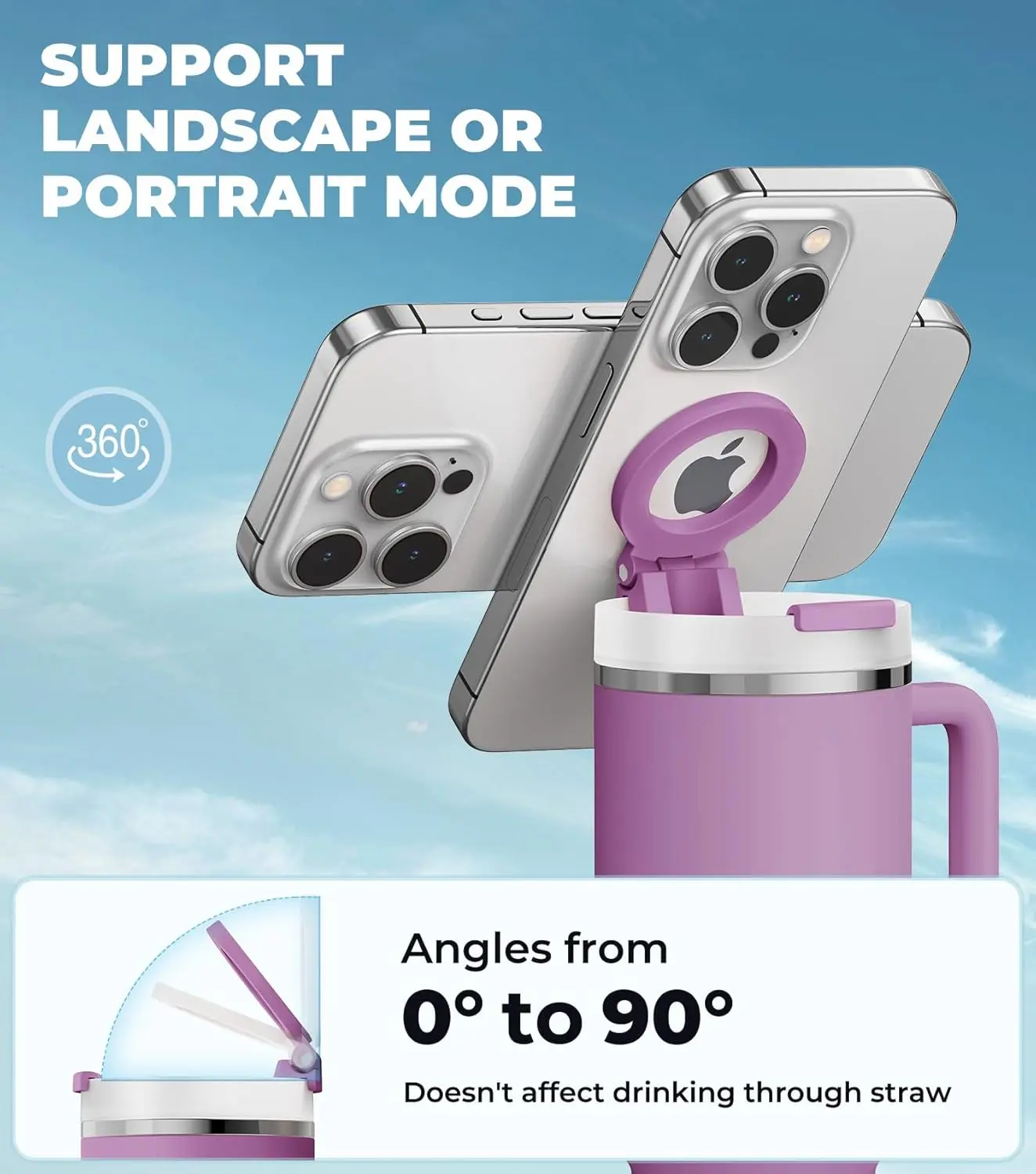 This magnetic phone holder for Stanley cups holds your phone securely while you stay hydrated, providing a convenient hands-free experience.