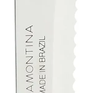 This vibrant yellow Tramontina Plenus knife features a sharp stainless steel blade perfect for slicing steaks and fruits, offering both elegance and functionality for everyday dining.