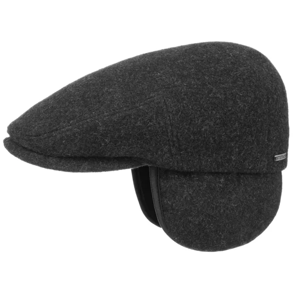 This stylish Stetson Kent wool flat cap made in Europe features fold-out ear and neck protection, a cashmere blend, a comfortable cotton lining, and a metal brand emblem.