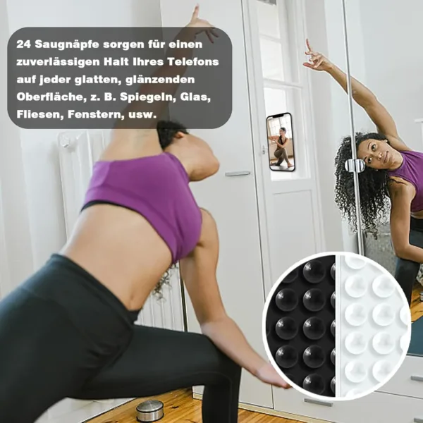 This four-pack of black silicone suction phone mounts provides a strong, hands-free grip on smooth surfaces like mirrors and shower tiles for taking TikTok videos and selfies with iPhones and Android phones.