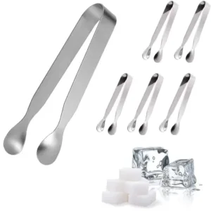This six-piece set of stainless steel mini serving tongs is perfect for serving sugar cubes, appetizers, ice, and other small items at a party, buffet, or in the kitchen.