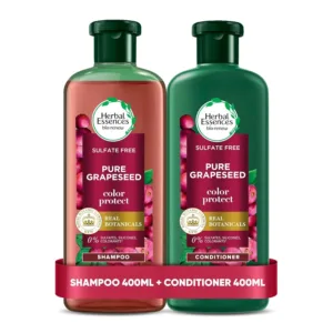 Herbal Essences color protect shampoo and conditioner set, enriched with antioxidant-rich grapeseed, helps maintain vibrant hair color for up to 12 weeks while nourishing and softening hair without sulfates, parabens, or colorants.
