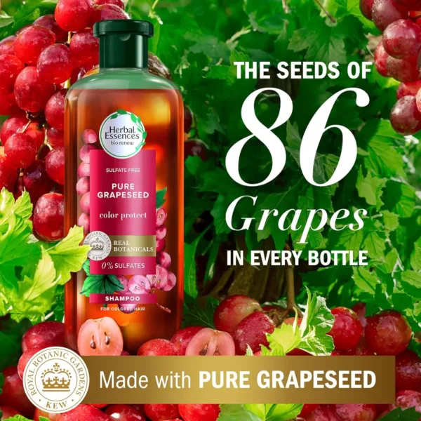 Herbal Essences color protect shampoo and conditioner set, enriched with antioxidant-rich grapeseed, helps maintain vibrant hair color for up to 12 weeks while nourishing and softening hair without sulfates, parabens, or colorants.