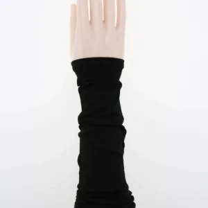 A pair of black sun protection arm sleeves, designed for both men and women, protect arms from sun exposure during outdoor activities.