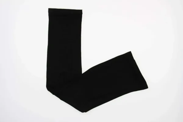 A pair of black sun protection arm sleeves, designed for both men and women, protect arms from sun exposure during outdoor activities.