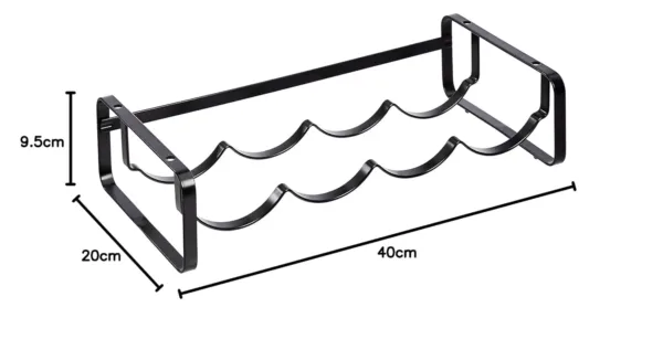 A stackable steel wine rack with a wave design securely holds wine bottles on a tabletop, preventing them from rolling.