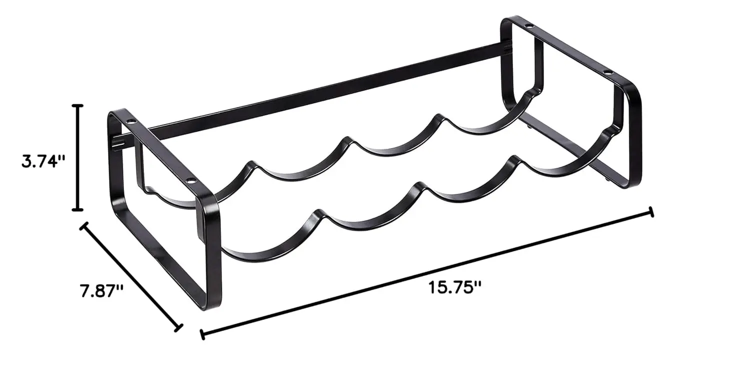 A stackable steel wine rack with a wave design securely holds wine bottles on a tabletop, preventing them from rolling.