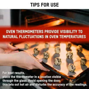 This Taylor stainless steel oven thermometer features a large, easy-to-read 3.25-inch dial with a red pointer, displaying temperatures from 100 to 600 degrees Fahrenheit, and is NSF certified for quality and durability, designed to either hang or stand inside your oven.