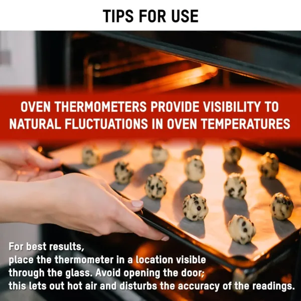 This Taylor stainless steel oven thermometer features a large, easy-to-read 3.25-inch dial with a red pointer, displaying temperatures from 100 to 600 degrees Fahrenheit, and is NSF certified for quality and durability, designed to either hang or stand inside your oven.