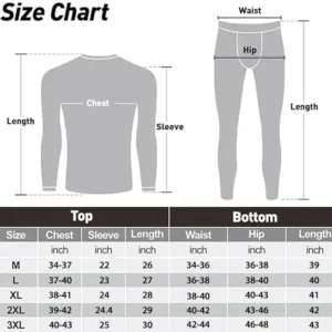 This men's thermal underwear set, crafted from a soft polyester-spandex blend with a fleece lining, provides warmth and comfort as a base layer for skiing, hiking, or everyday wear.