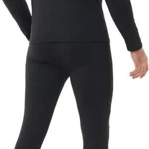 This men's thermal underwear set, crafted from a soft polyester-spandex blend with a fleece lining, provides warmth and comfort as a base layer for skiing, hiking, or everyday wear.