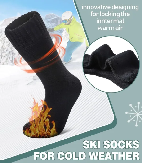 These thermal wool socks are designed for extreme temperatures, keeping feet warm and comfortable in cold weather, making them perfect for skiing, hiking, or just relaxing at home.