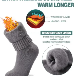 These thermal wool socks are designed for extreme temperatures, keeping feet warm and comfortable in cold weather, making them perfect for skiing, hiking, or just relaxing at home.