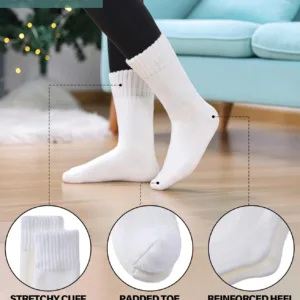 These thermal wool socks are designed for extreme temperatures, keeping feet warm and comfortable in cold weather, making them perfect for skiing, hiking, or just relaxing at home.