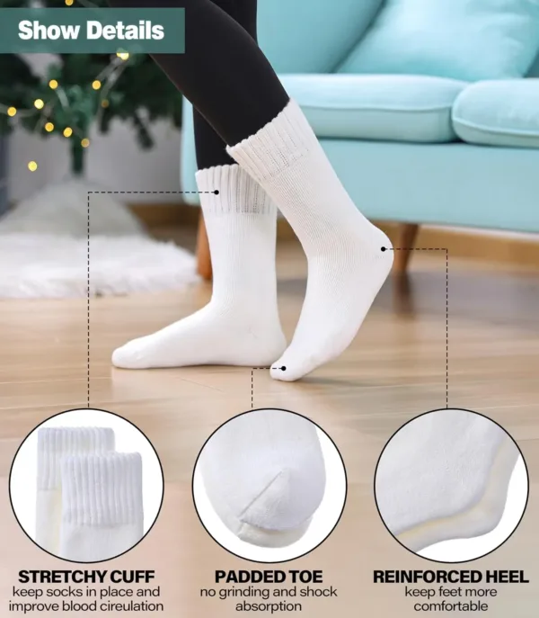 These thermal wool socks are designed for extreme temperatures, keeping feet warm and comfortable in cold weather, making them perfect for skiing, hiking, or just relaxing at home.