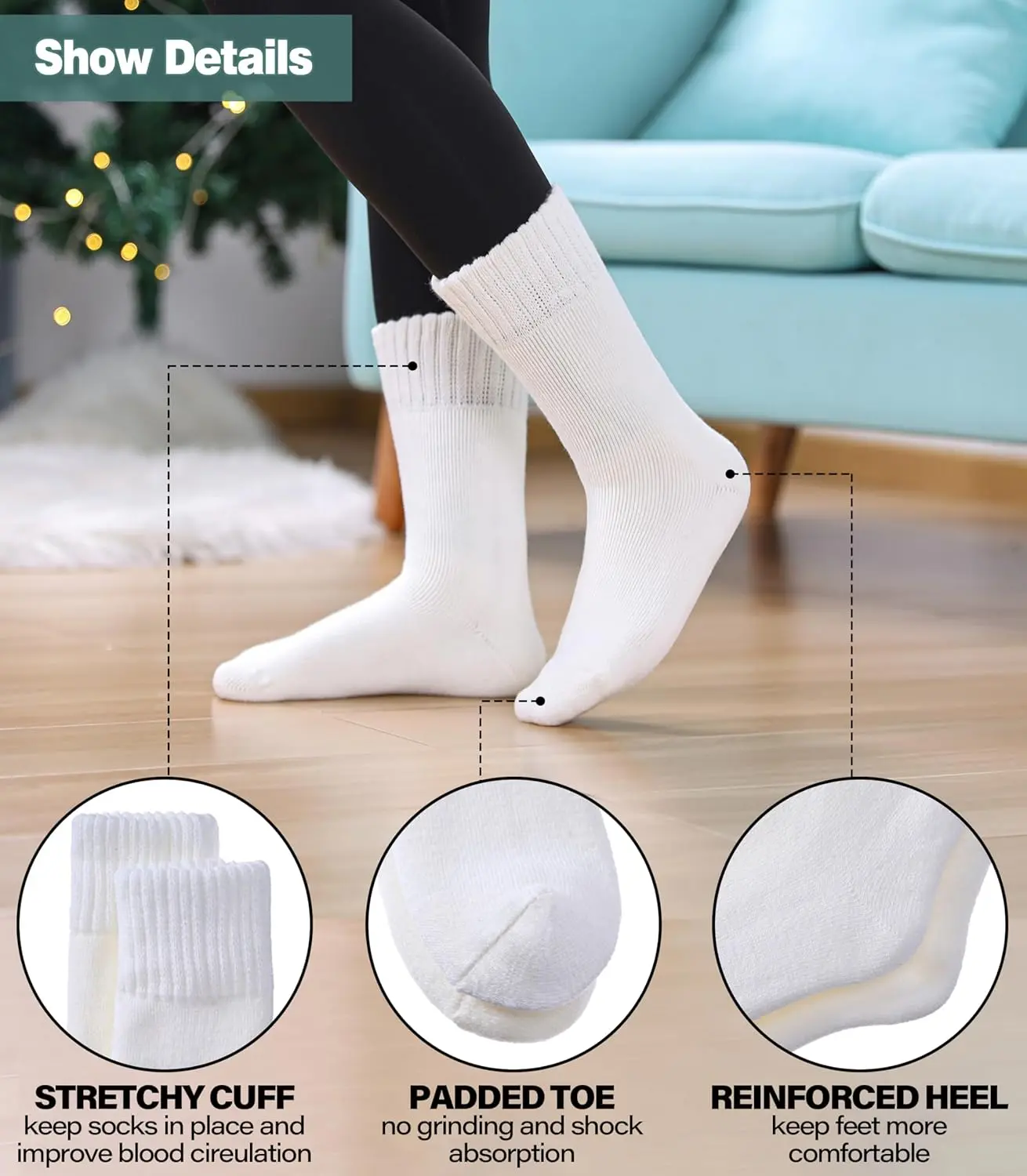 These thermal wool socks are designed for extreme temperatures, keeping feet warm and comfortable in cold weather, making them perfect for skiing, hiking, or just relaxing at home.