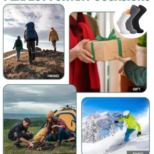 These thermal wool socks are designed for extreme temperatures, keeping feet warm and comfortable in cold weather, making them perfect for skiing, hiking, or just relaxing at home.