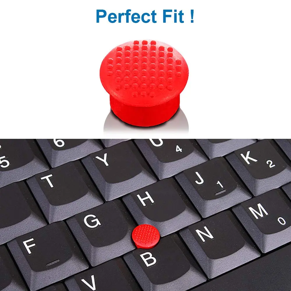 This set of five red MMOBIEL TrackPoint caps with a soft dome and rim are compatible with Lenovo ThinkPad laptops, providing improved grip and precision for pointer control.