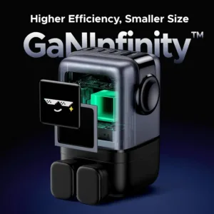 This is a UGREEN UNO 100W USB C charger with four ports, a GaN wall fast charger, and a funny LED display, designed as a compact power adapter for laptops, iPhones, and Galaxy devices.