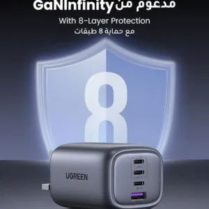 This UGREEN 65W USB C Charger features four ports, including three USB-C and one USB-A, and offers fast charging for multiple devices like laptops, tablets, and smartphones, showcasing its foldable design and broad compatibility.