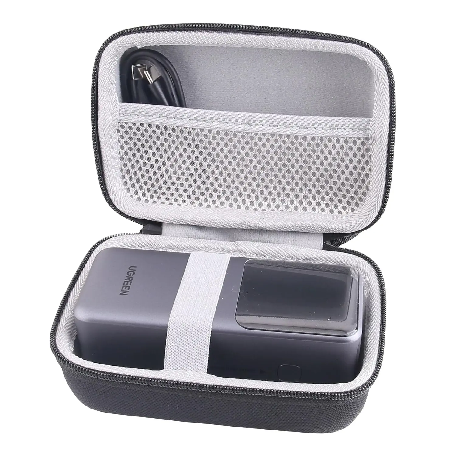 This is a black WERJIA hard EVA case designed to protect your UGREEN Nexode 20000mAh 165W or 25000mAh 200W portable charger from bumps, dents, and scratches during travel and storage; case only, device not included.